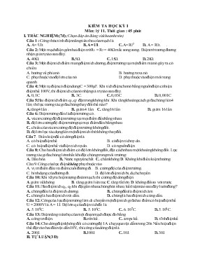 Kiểm ta học kỳ I môn lý 11. Thời gian  45 phút
